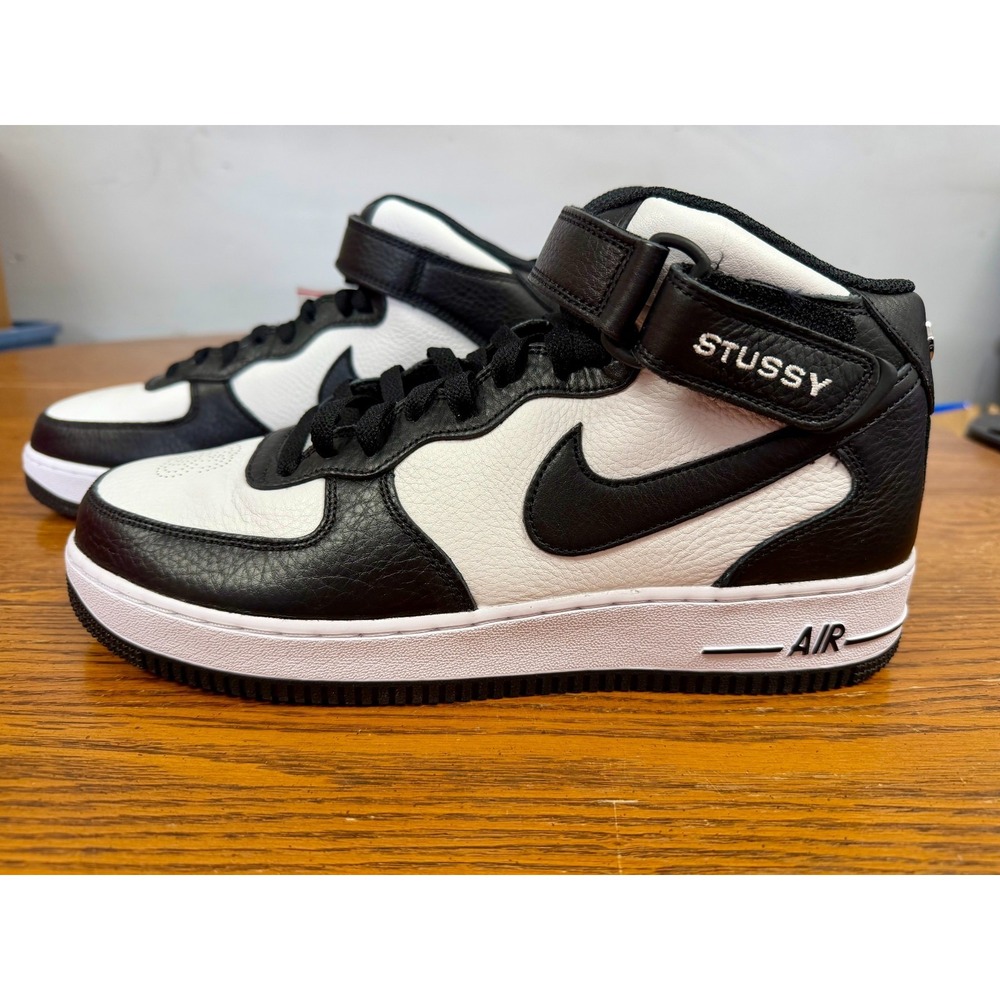 Nike Air Force 1 Mid Stussy Light Bone Black DJ7840-002 Mens 10.5 Sneakers